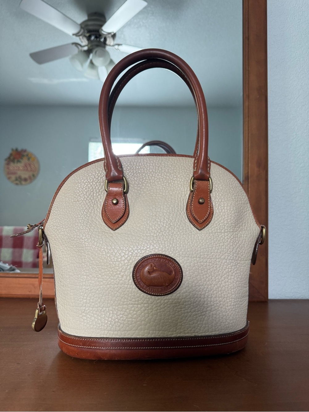 VINTAGE 90’s Dooney & Bourke Pebble Leather Satchel in Cream and Brown